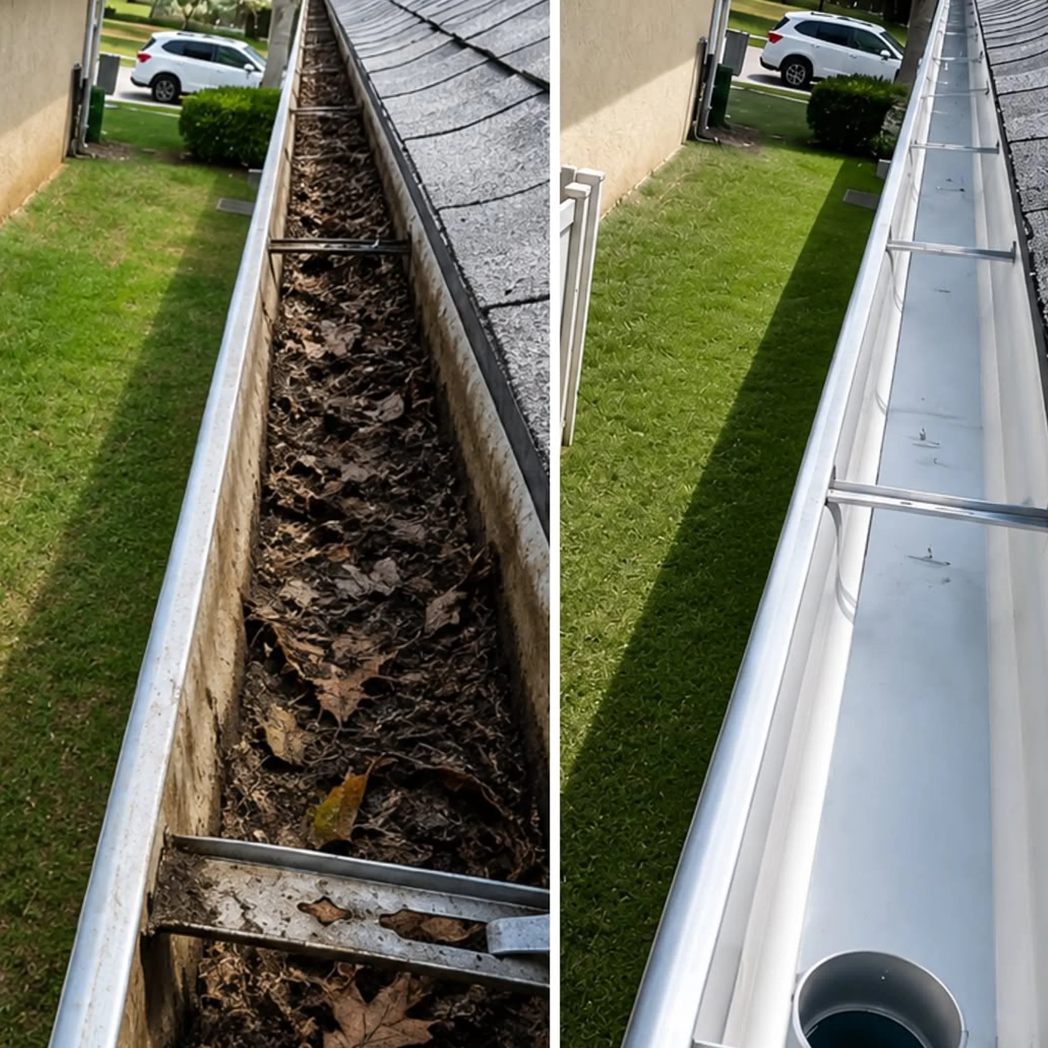 roof gutter cleaning before and after