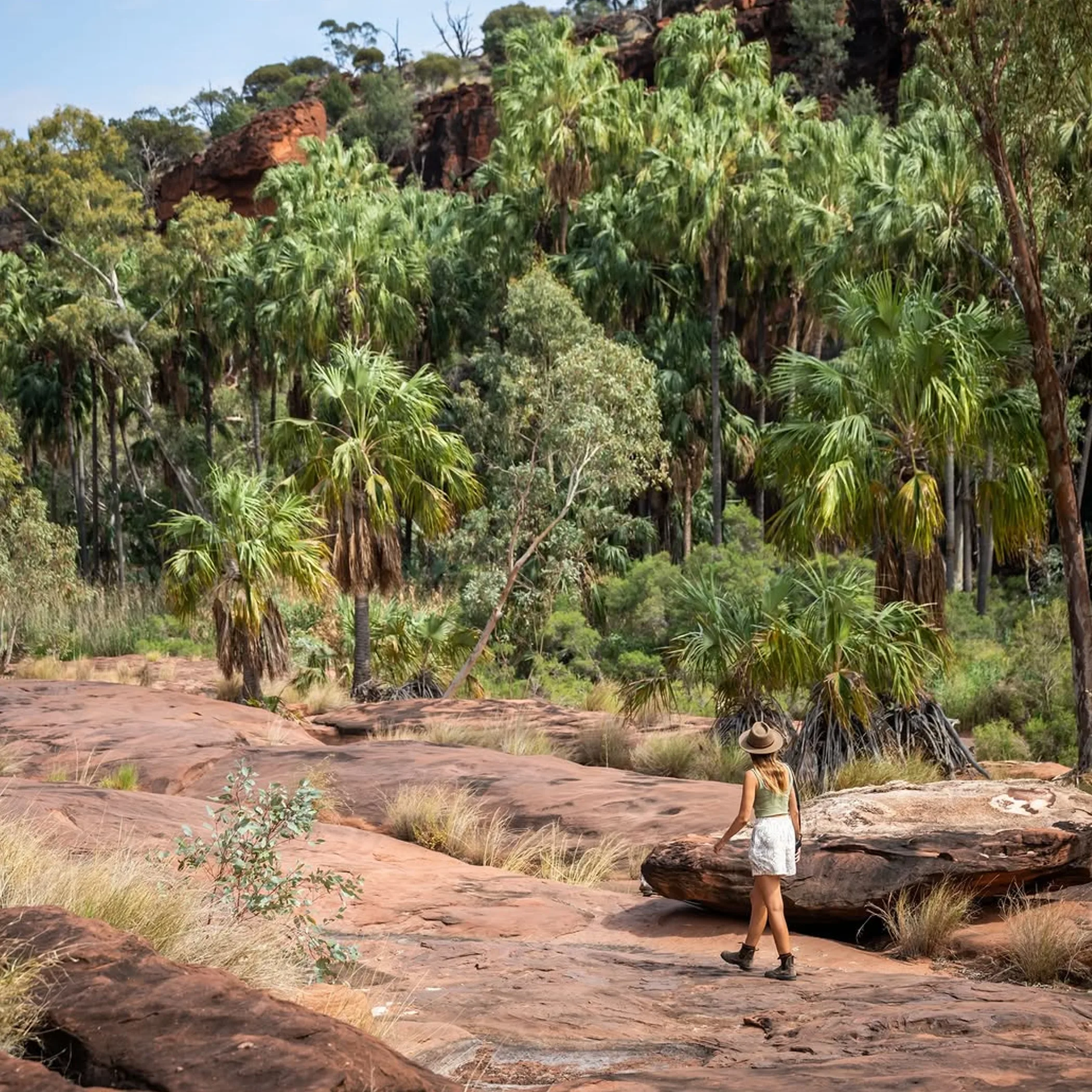 hiker walking on rocky outback trail