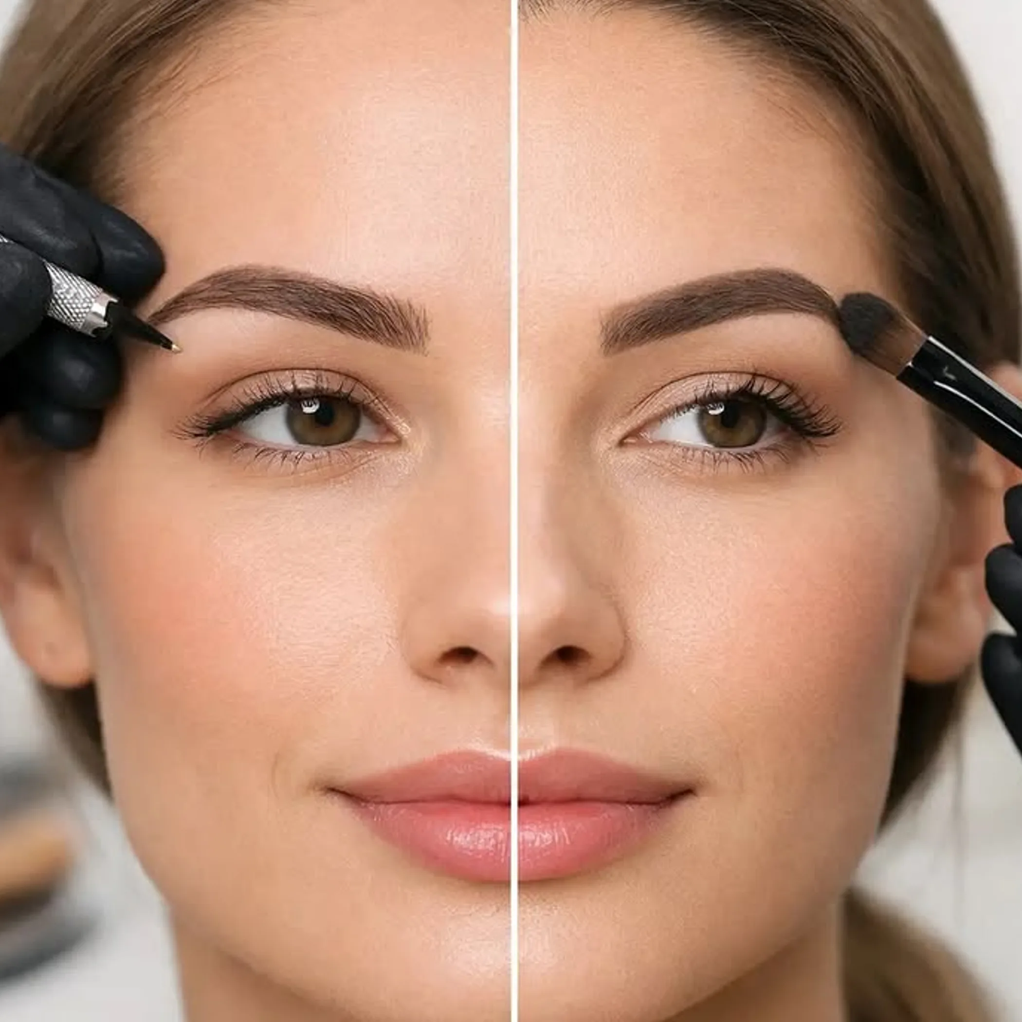 eyebrow microblading and makeup application close-up