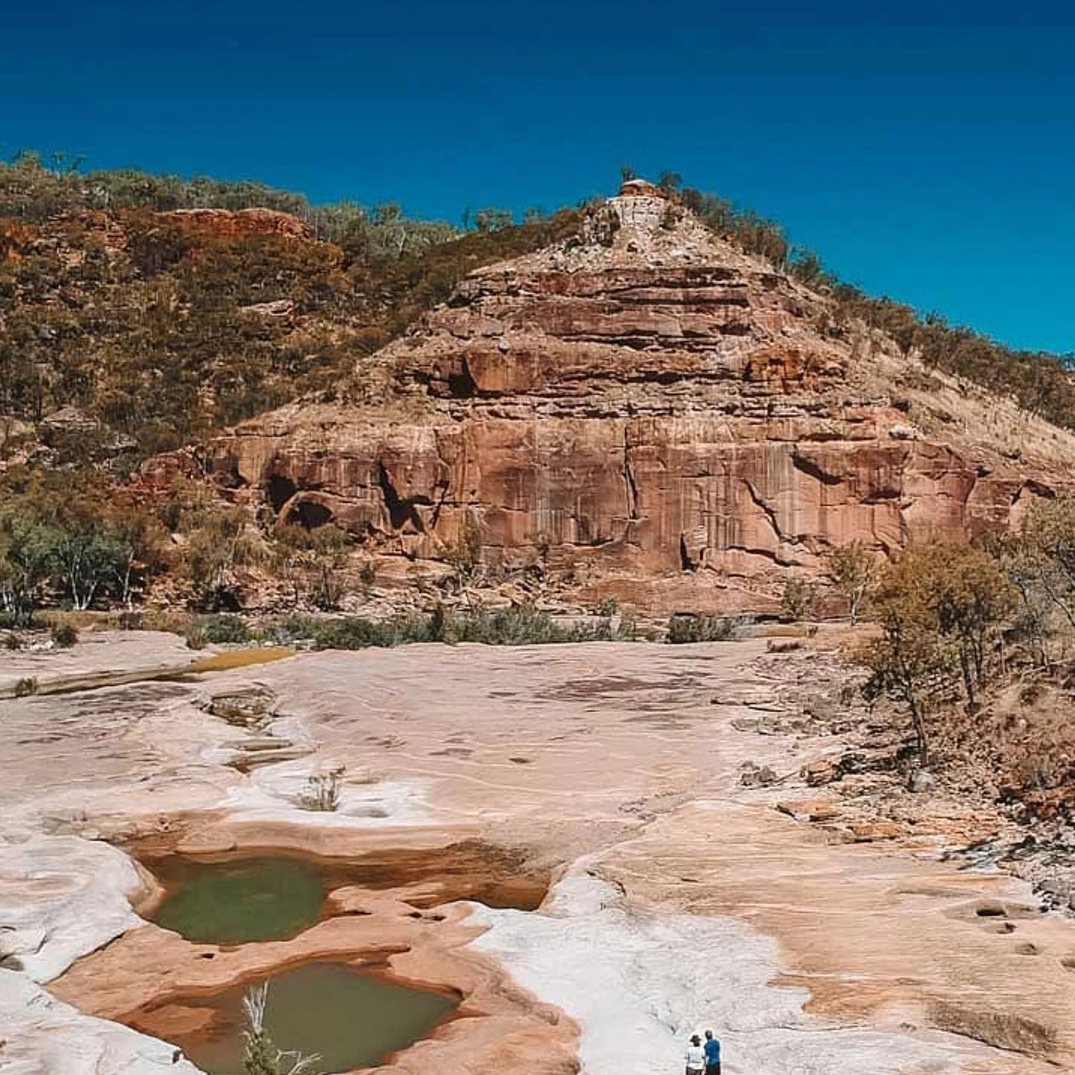 hikers walking through outback terrain