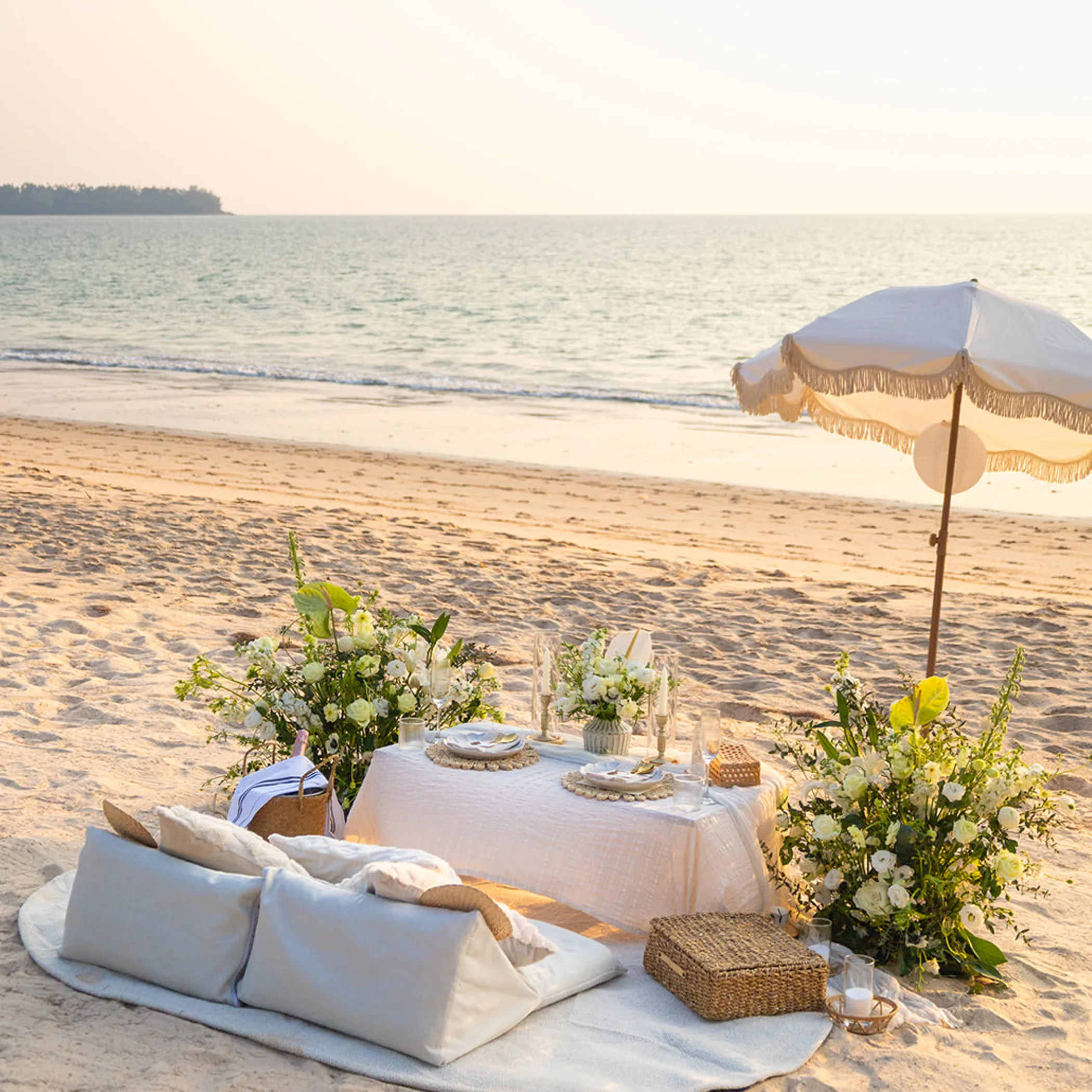 romantic beach proposal setup