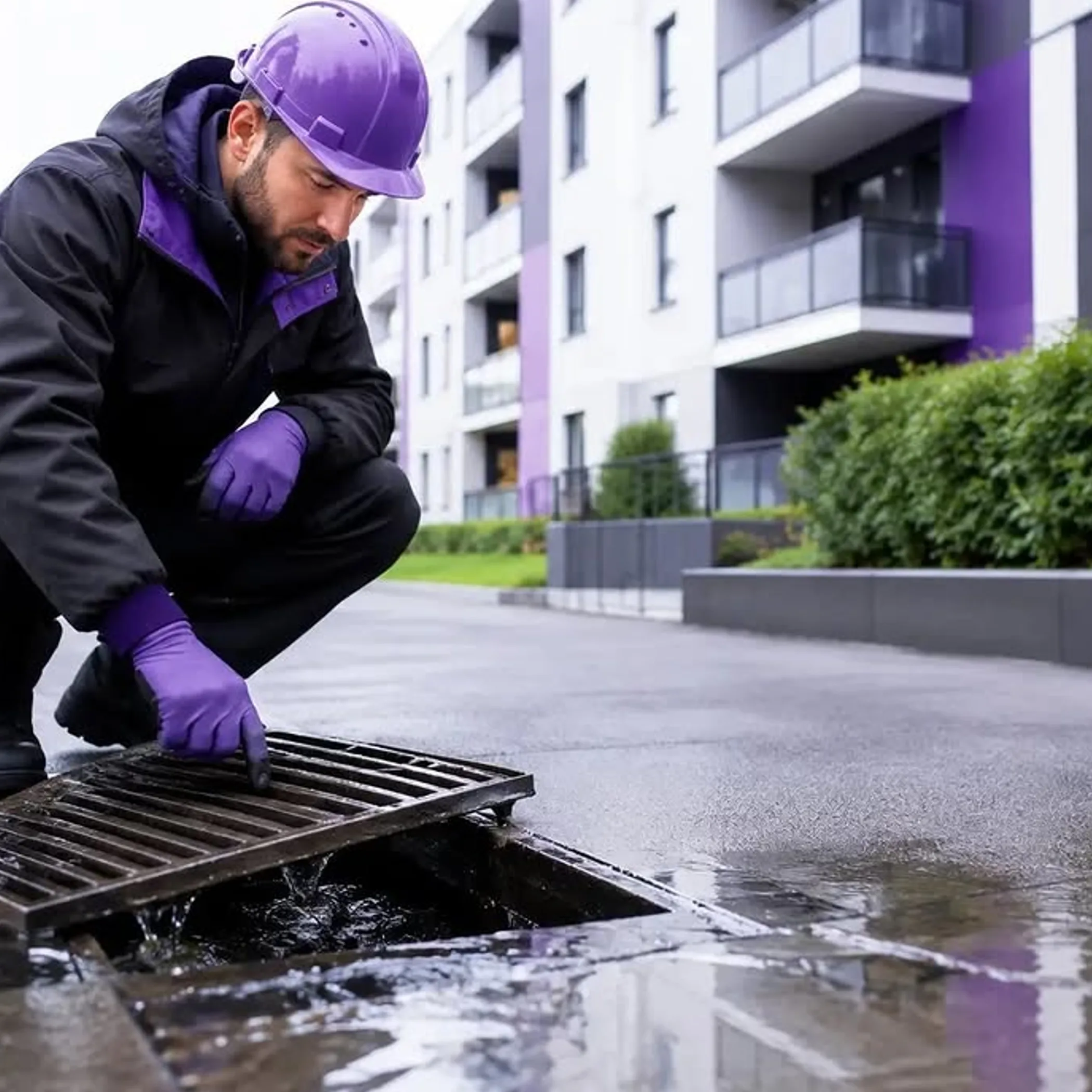 drain-clearing activity in progress