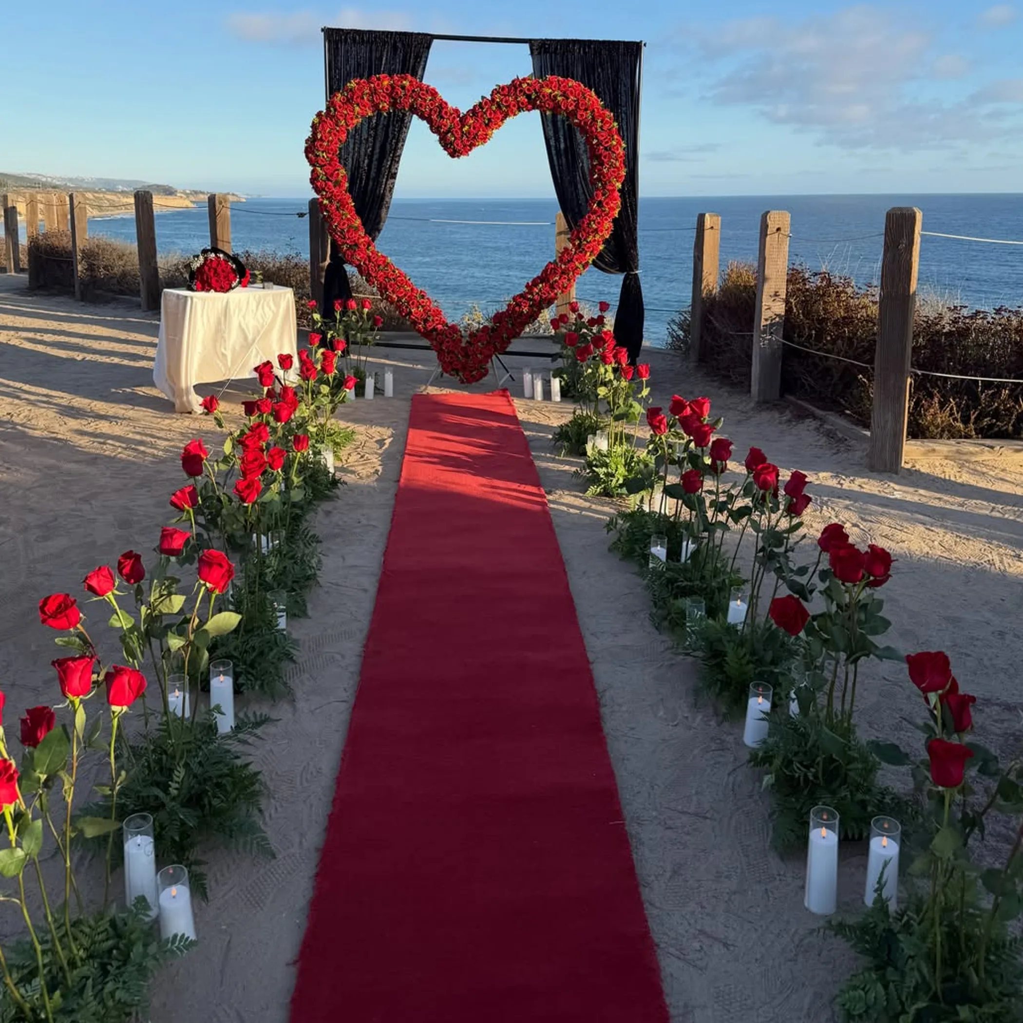 seaside proposal arrangement with roses