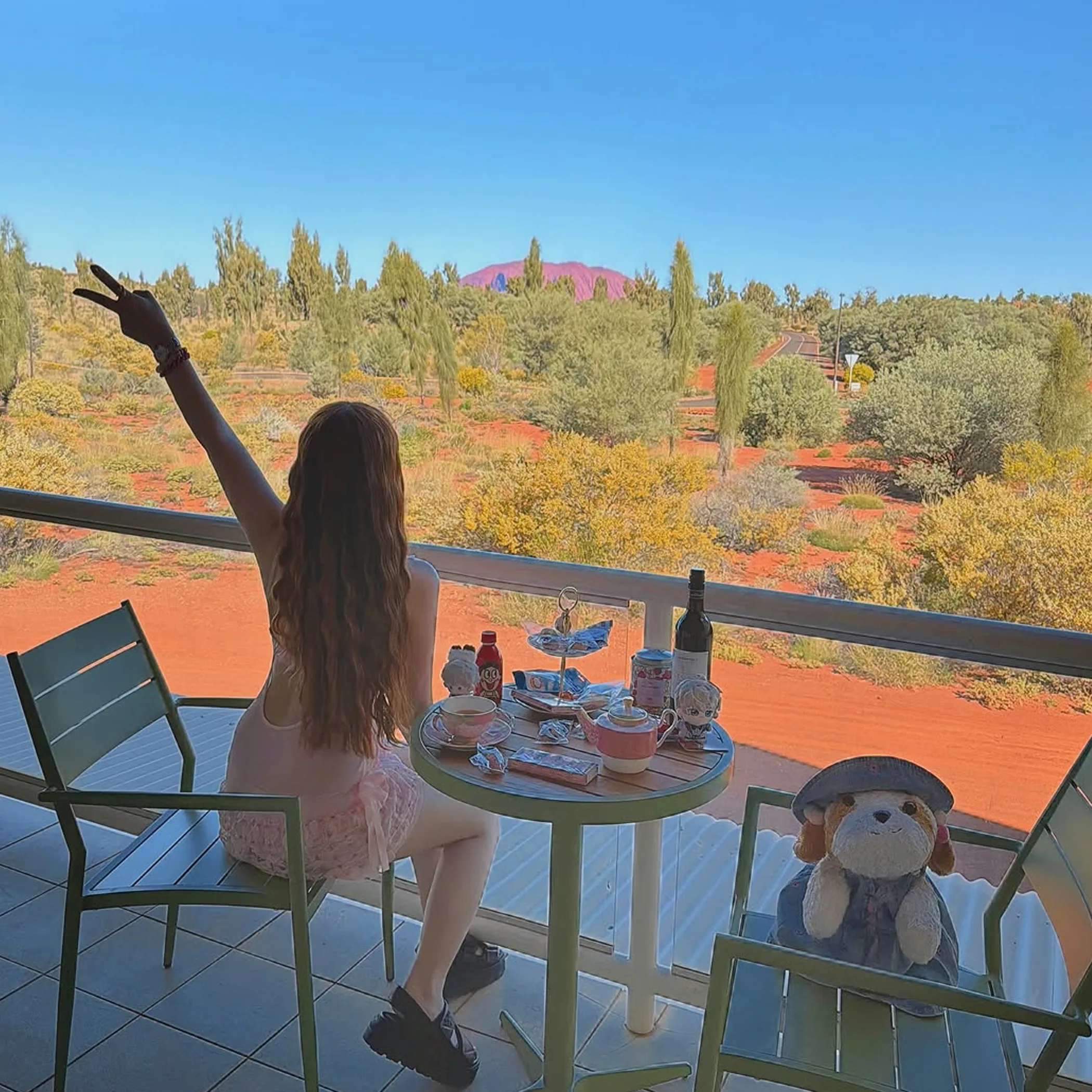 hotel stay with red desert surroundings