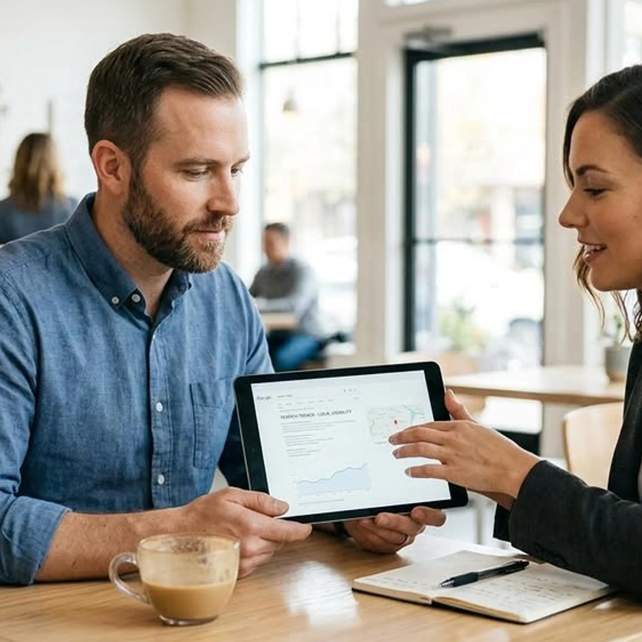 professionals reviewing search analytics